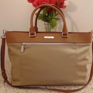 Michael Kors Large Colgate East West Leather & Nylon Satchel Crossbody Brown